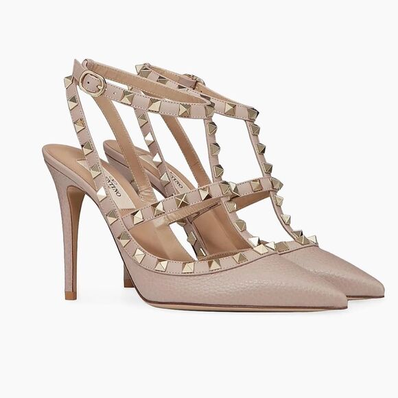 Valentino Rockstud Caged/Dust Bag Grainy Leather Pump in Powder 38.5 $1190 - Picture 1 of 9